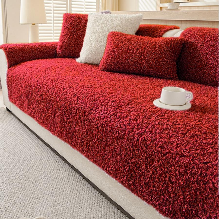 1pc Fluffy Plush Teddy Soft Warm Thicken Winter Sofa Cover, for Living Room Warm Furniture Decor Sofa Towel Slipcover Non-Slip