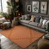 Orange Geometric Bohemian Rug, White Line Pattern Non-Slip Carpet, Modern Living Room Mat for Cozy Home Decor