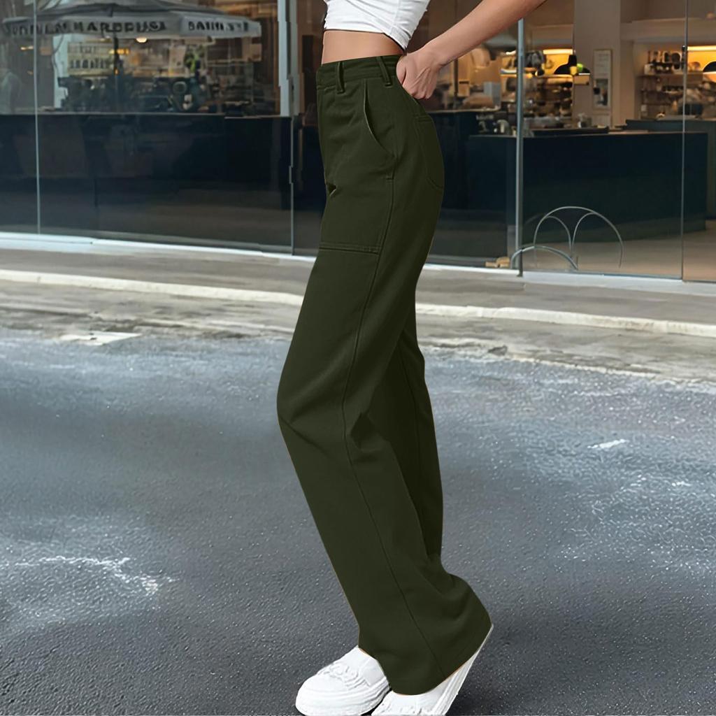 Women's Color Button Loose Sports Casual Workwear Pocket Trousers