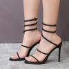 Liyke  Summer Fashion Rhinestone Ankle Snake Twine Around Strap High Heels Sandals Women Sexy Open Toe Wedding Banquet Shoes