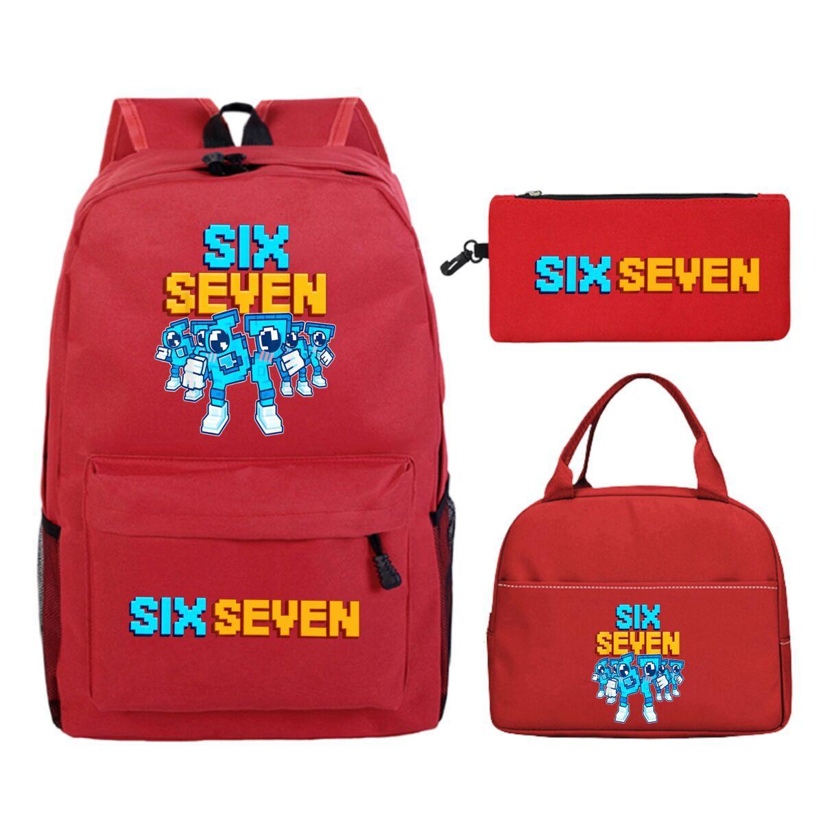 Six Seven 67 Personality Printed Children s Backpack Set Campus Primary and Secondary School Student Leisure School Bag красный