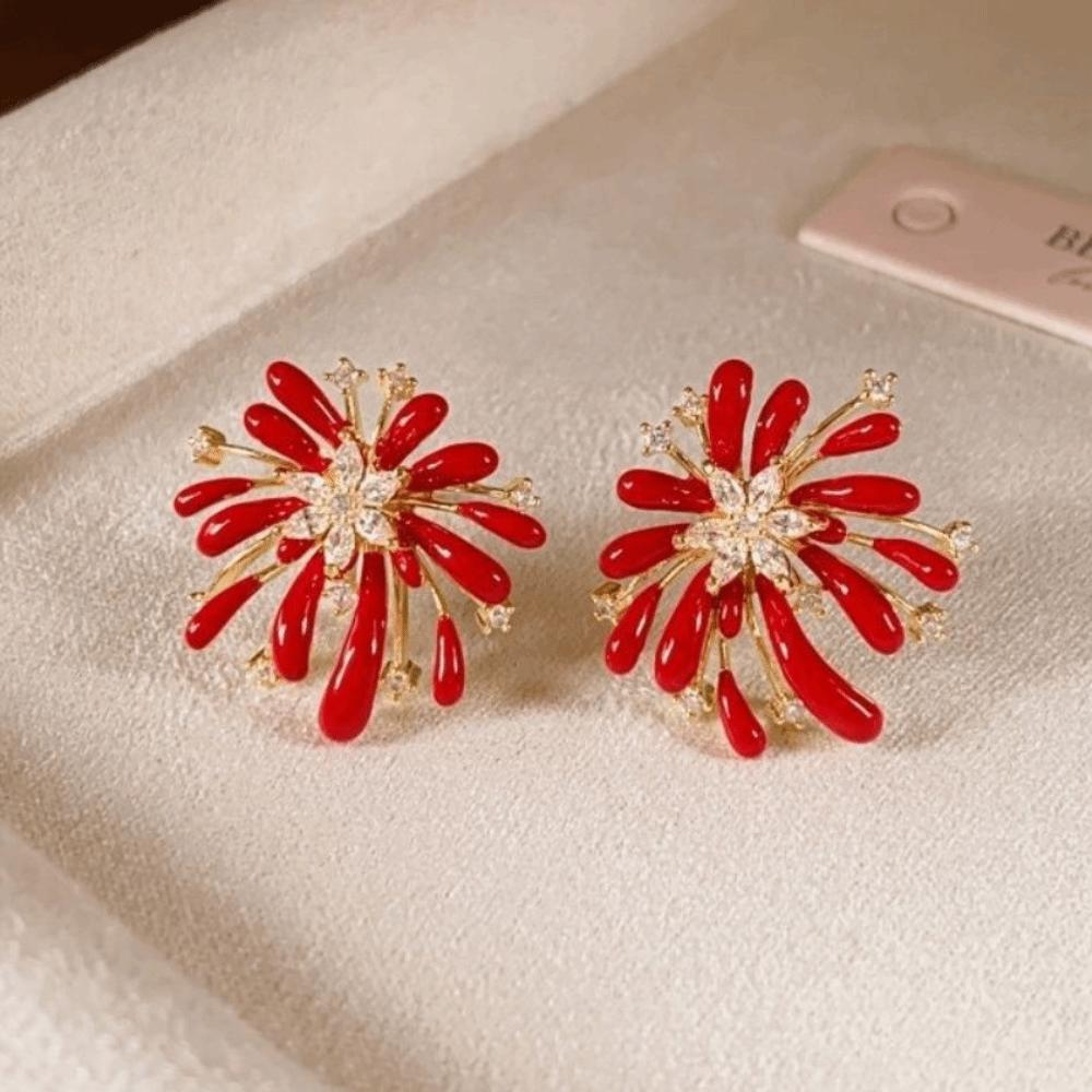 Fashion Jewelry Red Fireworks Stud Earrings Happy New Year Gift Fireworks Drop Earrings  Woman