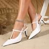 Fashion Elegant T Strap Thin Heel Pumps Women Fashion Metal Decoration Designer Shoes Sexy Pointed Toe Party Dress Shoes Zapatos Mujer