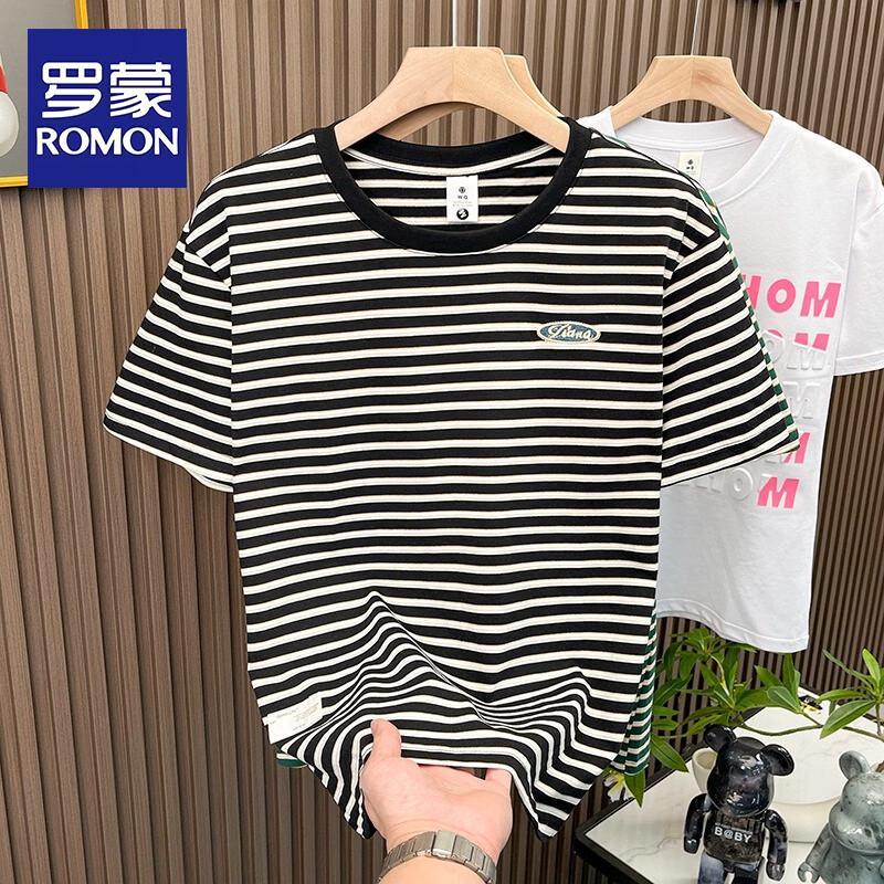 Romon Men s Striped Short Sleeve T-Shirt XL