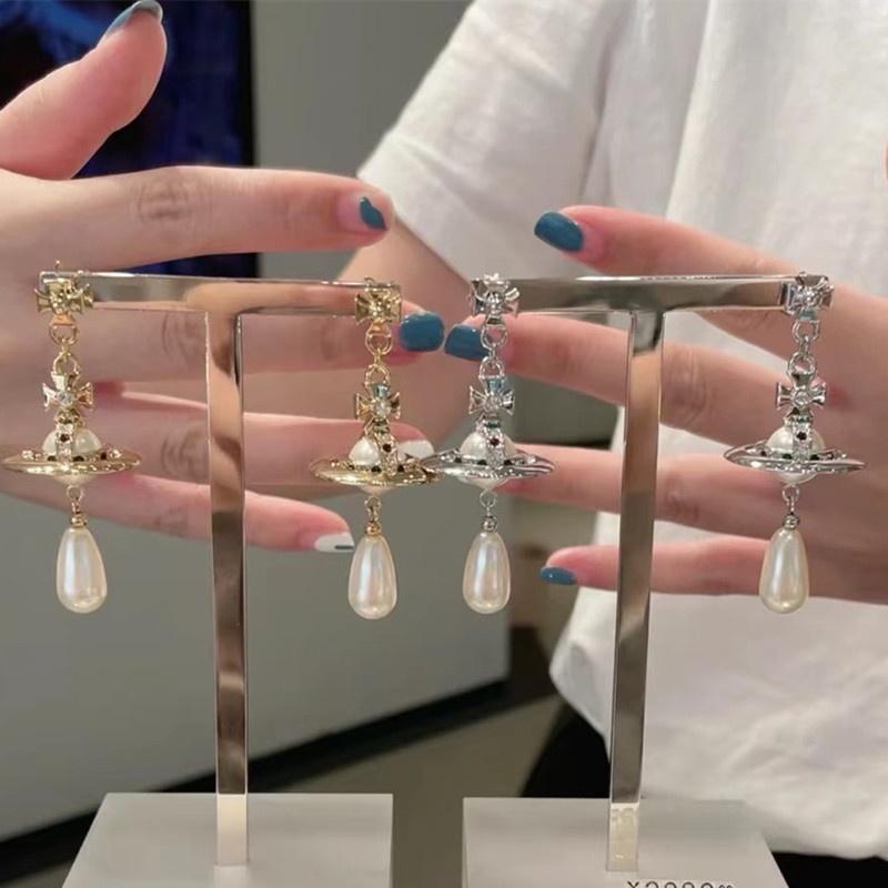 Earrings Pearl Westwood Saturn Retro Jewelry Women Gifts Diamond Color