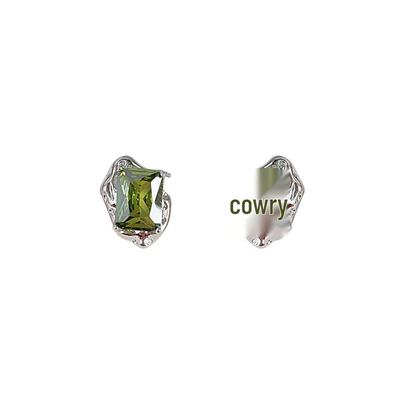 Alien Olive Zircon Sterling Silver Sweet Cool Statement Earrings