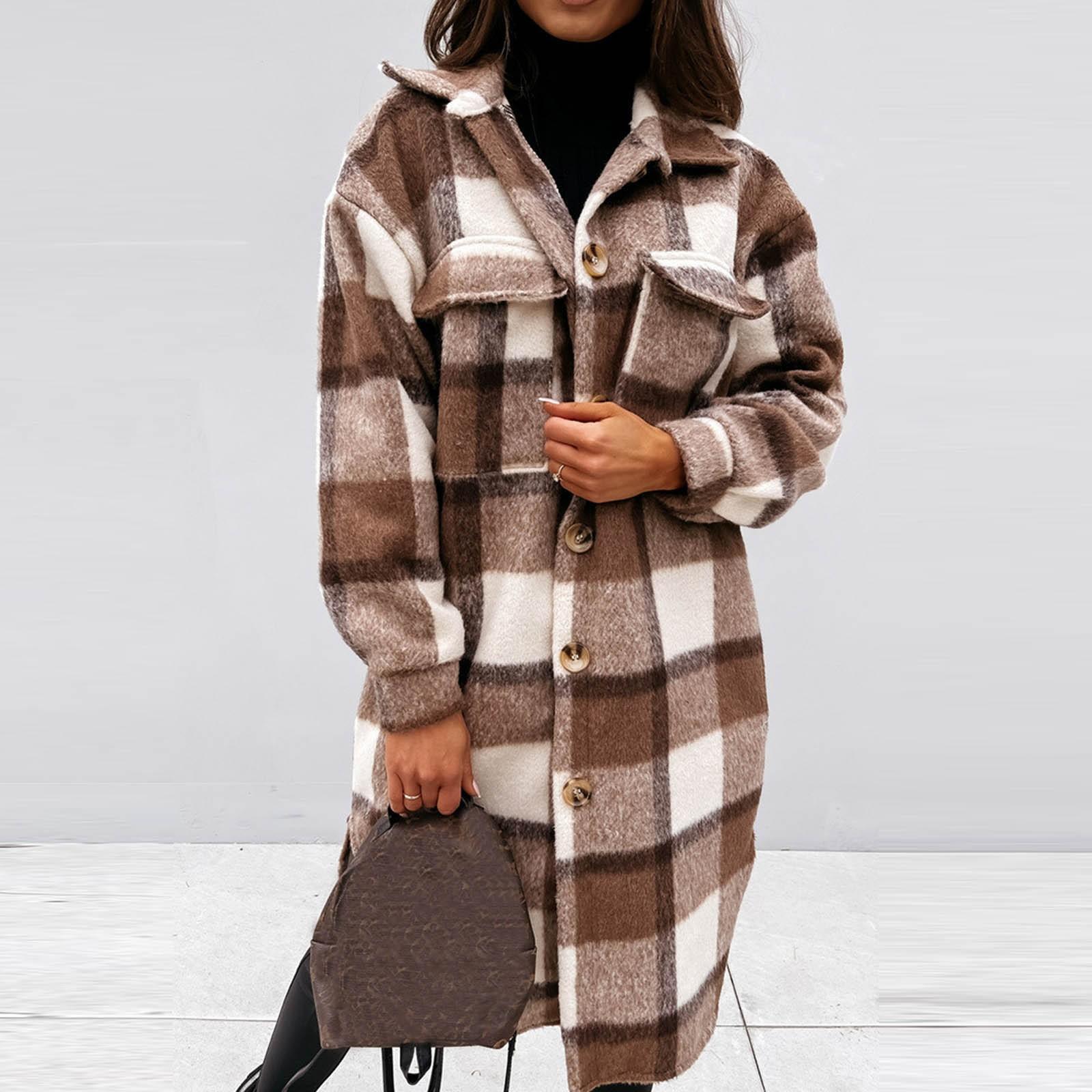 

Новый женский длинный кардиган с длинными рукавами и пуговицами в клетку с открытым передом, верхняя одежда L кофейный