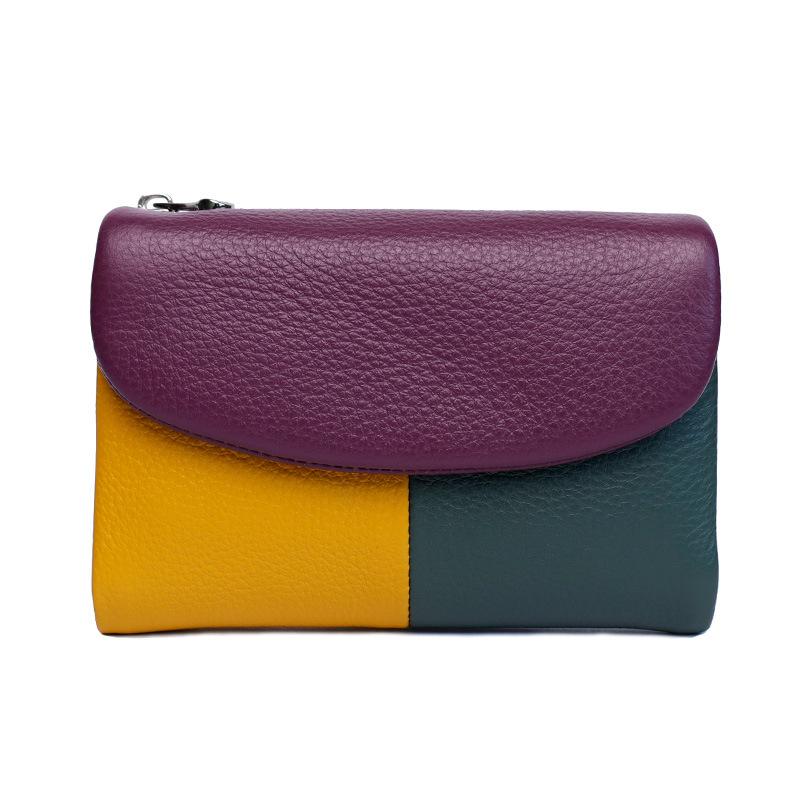 2026 Leather Women's Color-blocked Wallet, Large Capacity Top Layer Cowhide Wallet, Short Clutch