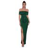 European and American Fashion and Sexy One-word Shoulder Short-sleeved Dress, Solid Color Elegant Pleated Celebrity Party Evening Dress
