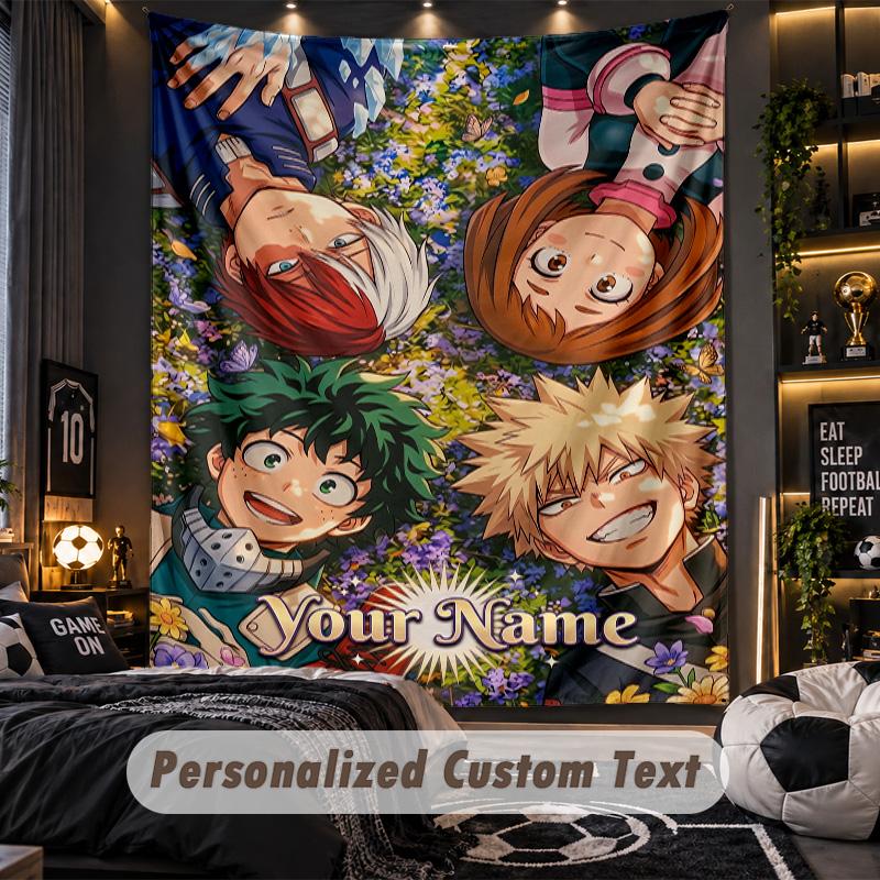 Tapiz de Pared Personalizado, Nombre Impreso Personalizado de My Hero Academia, Arte de Pared de Tela para Fondo de Habitación Interior