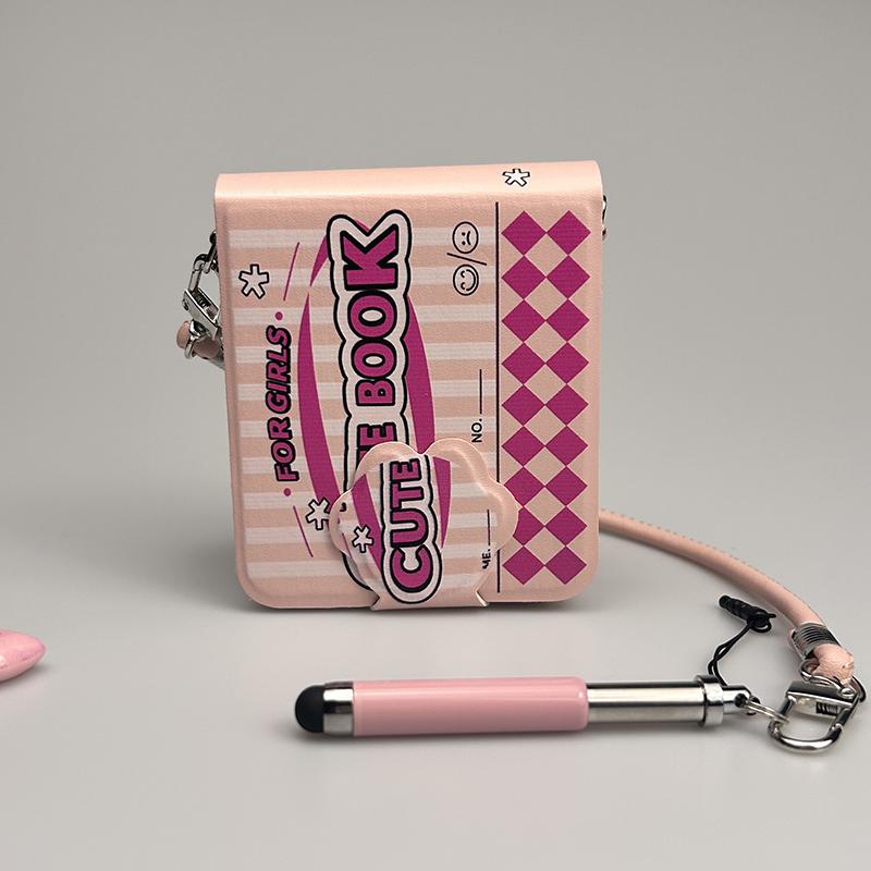 

Милый чехол-книжка в розовом цвете для Samsung Z Flip 6 Galaxy Z Flip 5 с стилусом и ремешком для руки For Samsung Galaxy ZFlip6