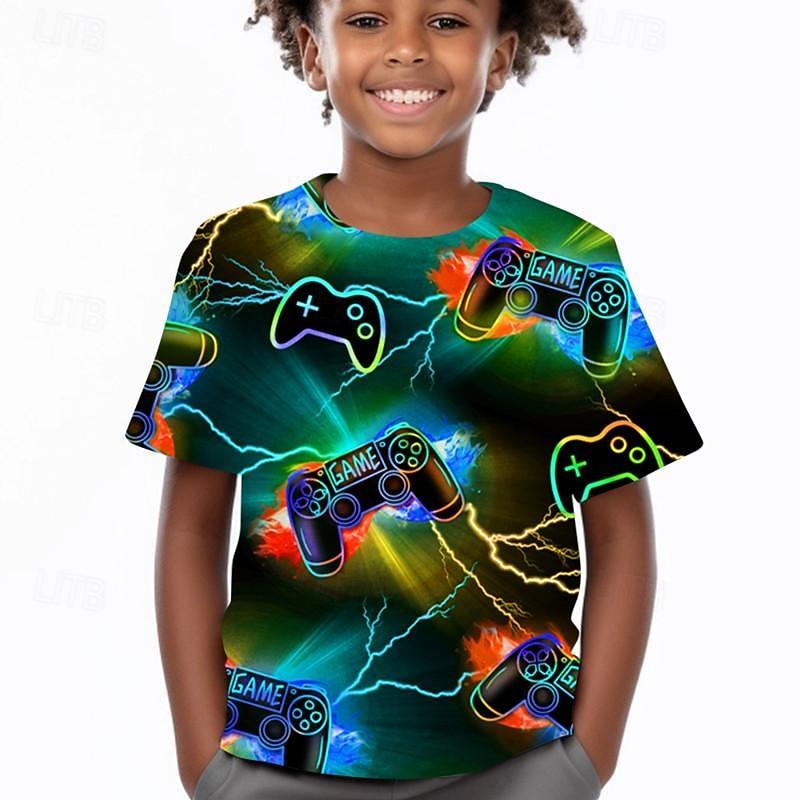 Boys 3D Game Tee Shirt Short Sleeve 3D Print Summer Active Sports Fashion Polyester Kids 3-12 Years Crew Neck