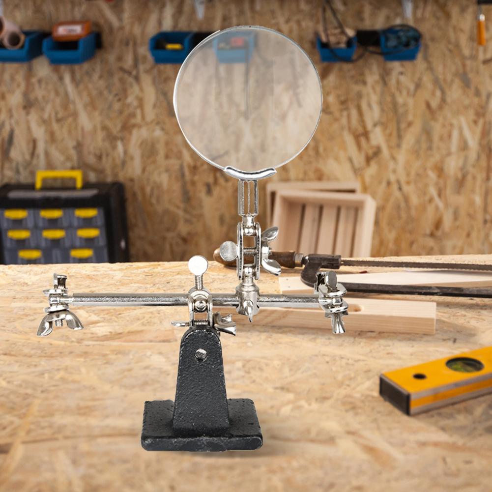 5X Helping Hand Magnifying Glass Stand Adjustable Soldering Magnifying Glass with Alligator Clips Electric Circuit Board Repair