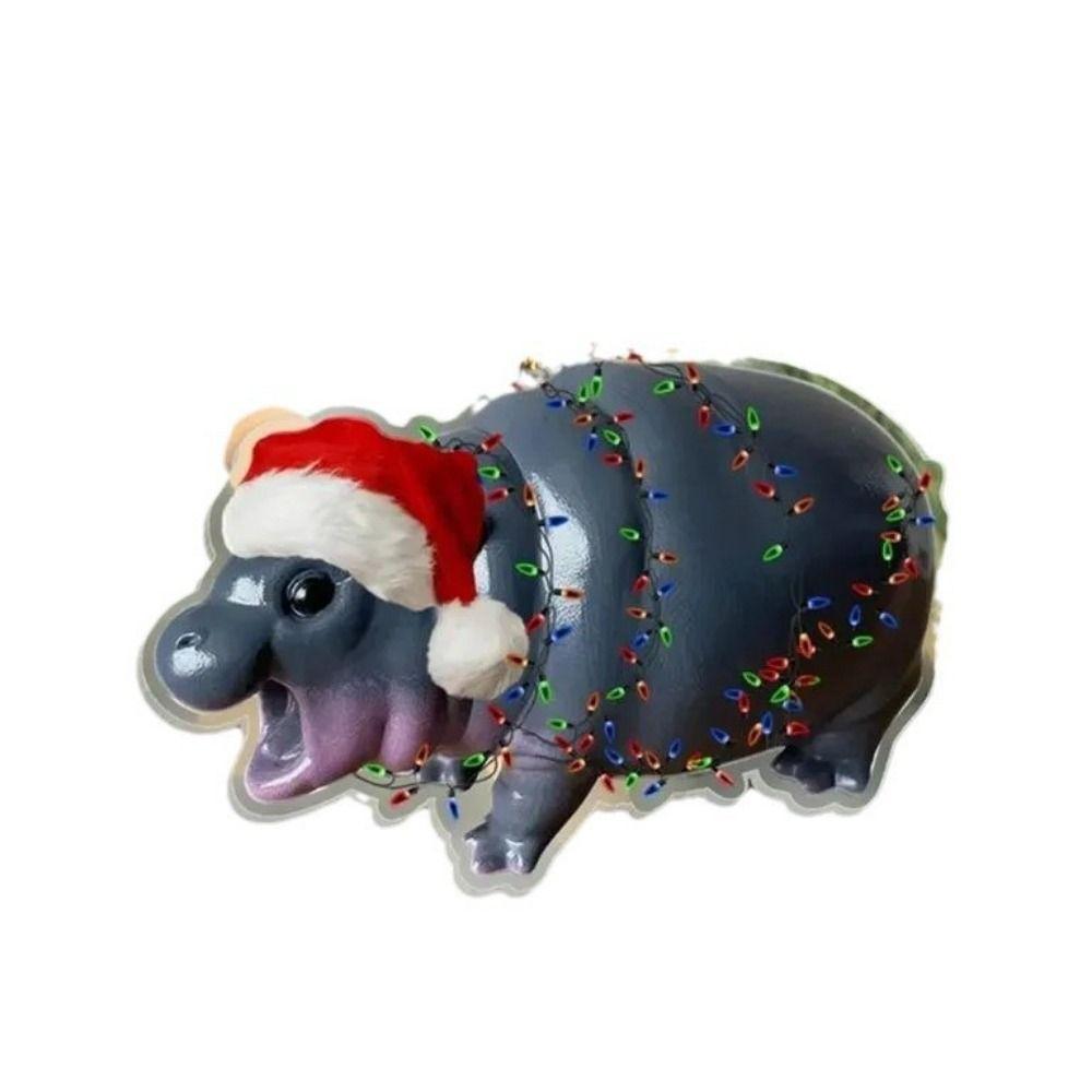 Cartoon Moo Deng Hanging Pendant Mini Hippo Christmas Tree Decorations  Christmas Ornament Keychain