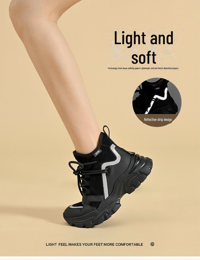 ZHR Women's Warm Velvet Thick-Soled Sneakers, Winter 2023 Casual Black Dad Shoes with Heels