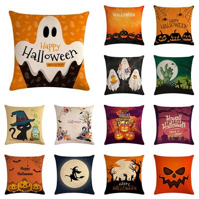 Happy Halloween Decorative Pillowcase Pumpkin Cat Witch Printed Pillowcase Suitable for Home Living Room Sofa Room Decoration