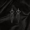 Silver Needle Rhinestone-Inlaid Geometric Tassel Stud Earrings - High-End Light Luxury Style