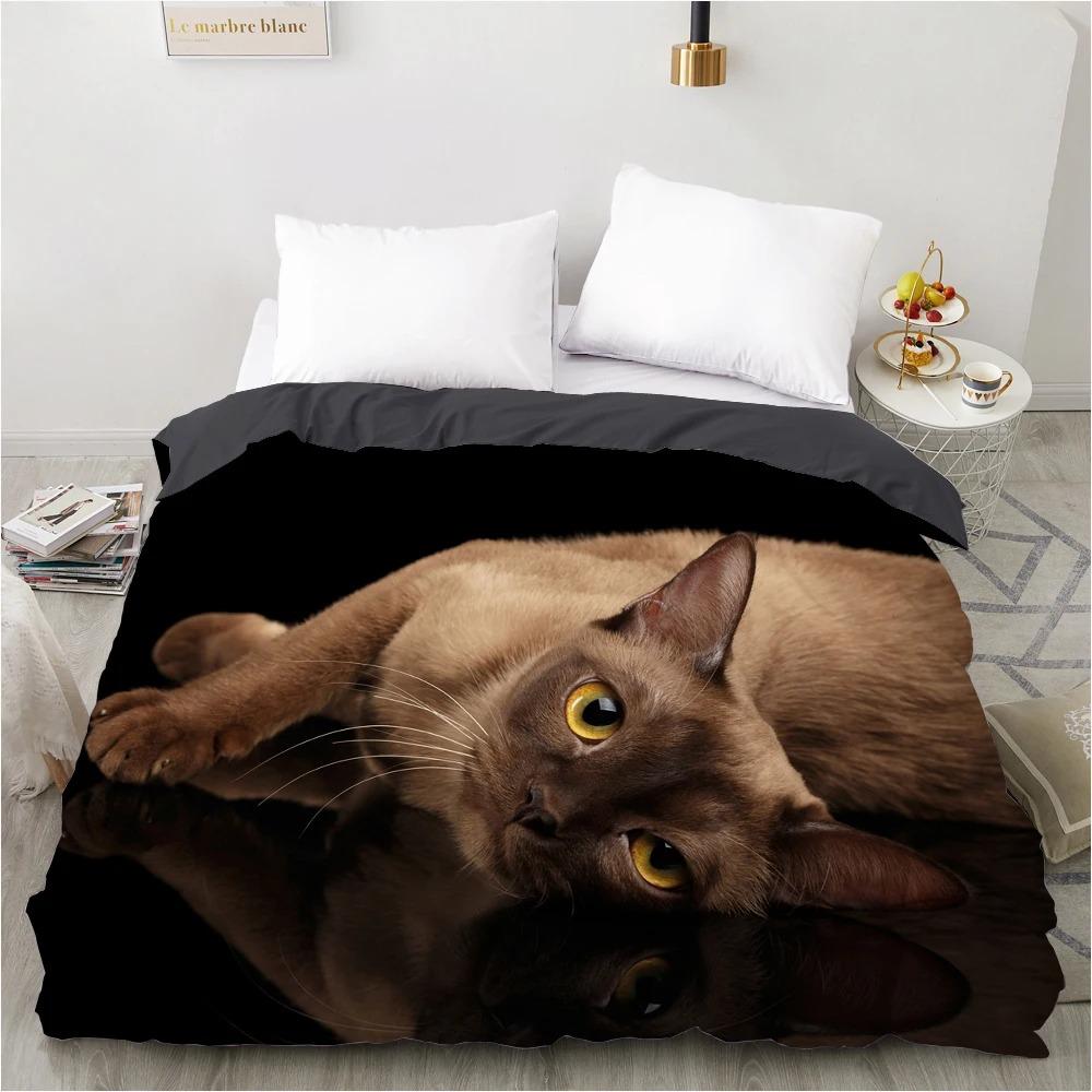 3D Duvet cover QuiltBlanketComfortable Case Luxury Bedding 135 140x200 150x200 200x220 for Home animal Cat Cute white