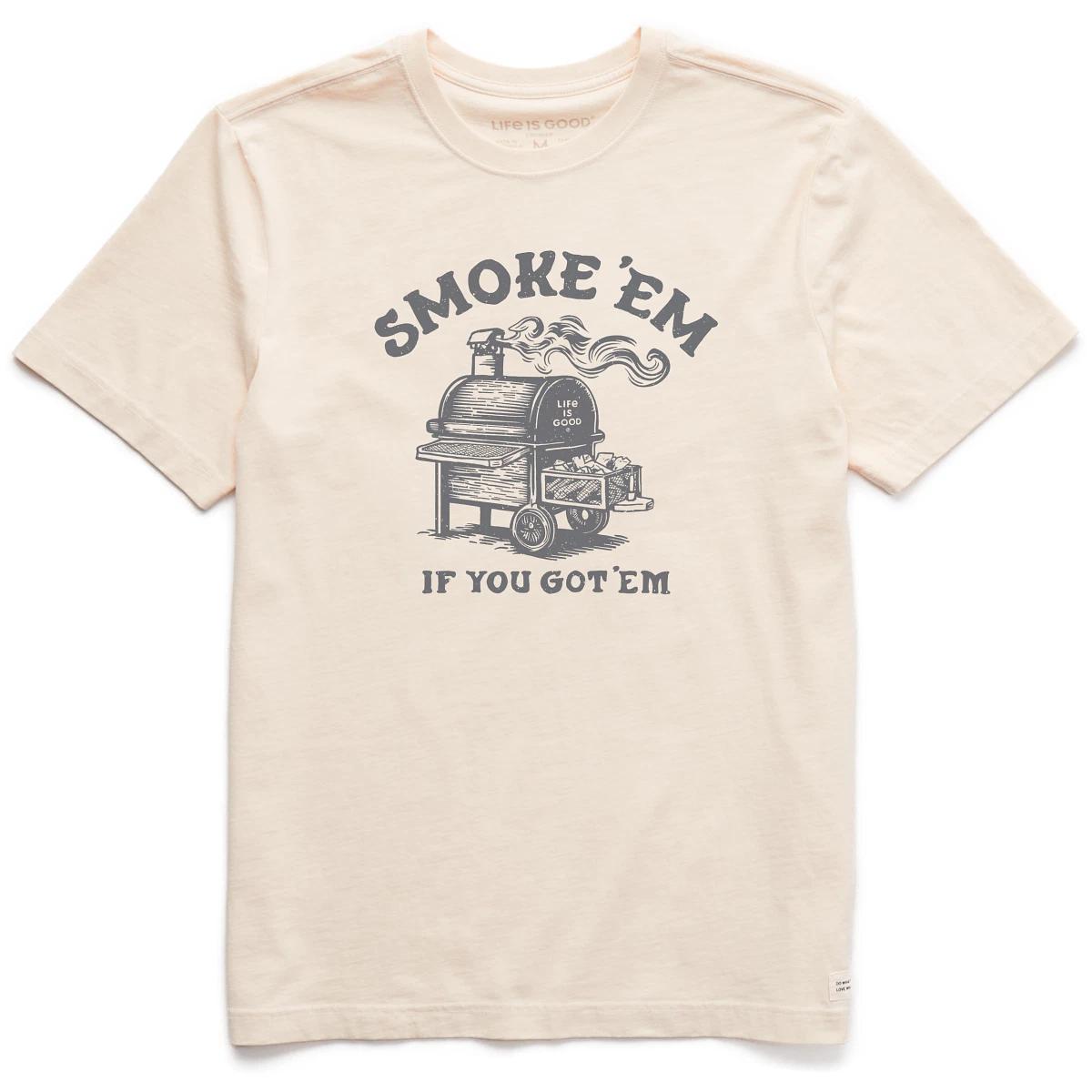 Life is Good. Men s Smoke  em Short Sleeve Crusher-LITE Tee, Putty White 3XL