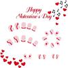 24 Pcs Valentines Day Press On Nail Heart Artificial Nail French Tip Festival False Nail Short Square Stick On Nail