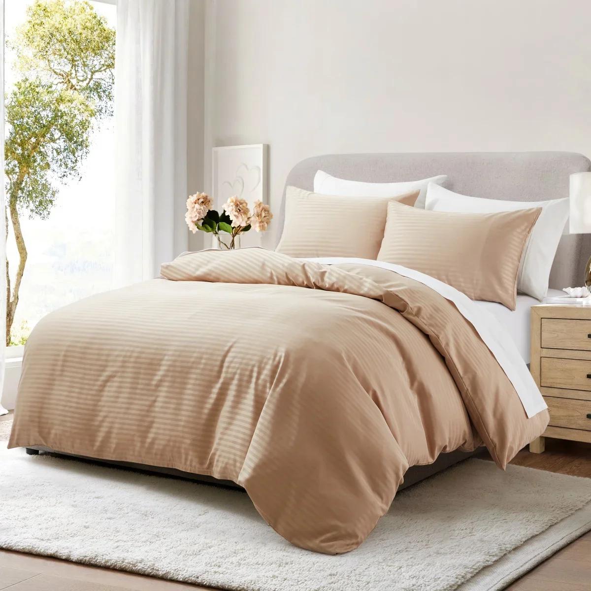 

Комплект постельного белья из 2/3 предметов, атласный в полоску, для кровати Твин, Фулл, Квин, Кинг, из микрофибры, белый атласный текстурированный пододеяльник в полоску EU Single(135x200cm)