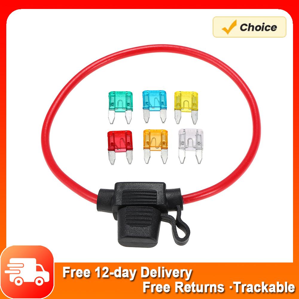 12V Car Automotive In-Line Mini Blade Fuse Holder Fuses with Splashproof Casing with 6 Fuses 5A 10A 15A 20A 25A 30A Fuses4