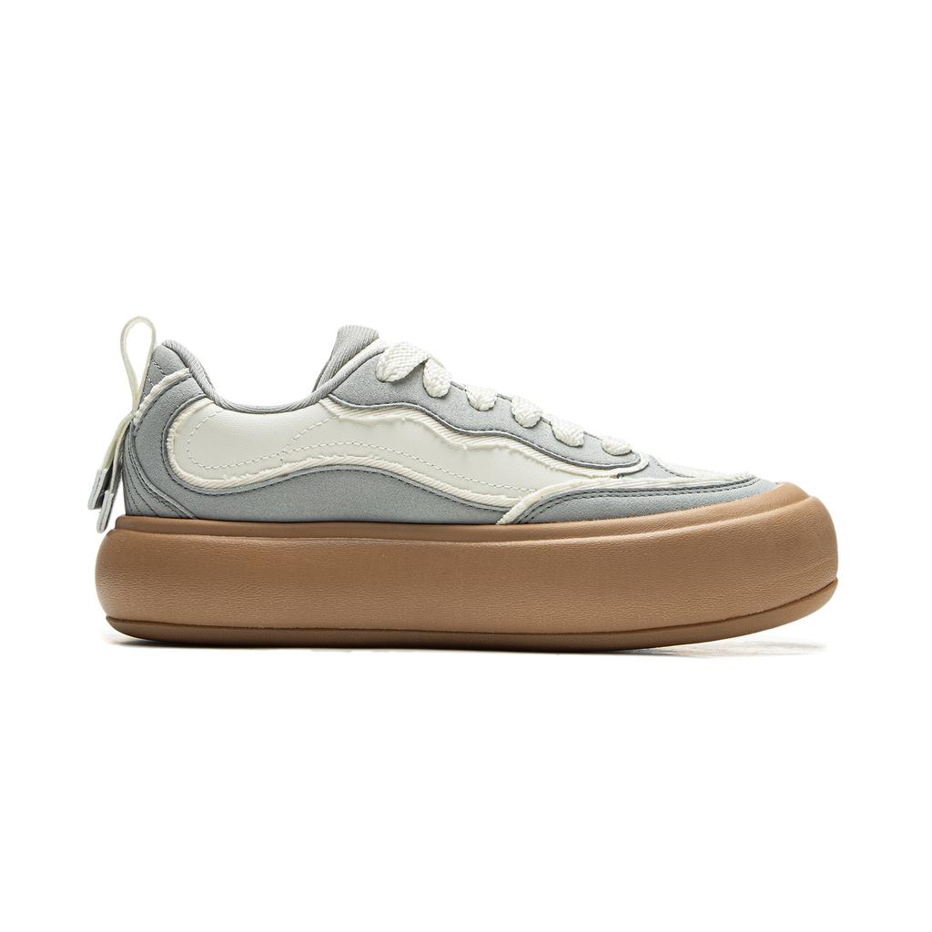New LiNing Puff Platform Abrasion Resistant Slip Resistant Low Top Skateboard Shoes Women's Gray Beige AZGU068-1