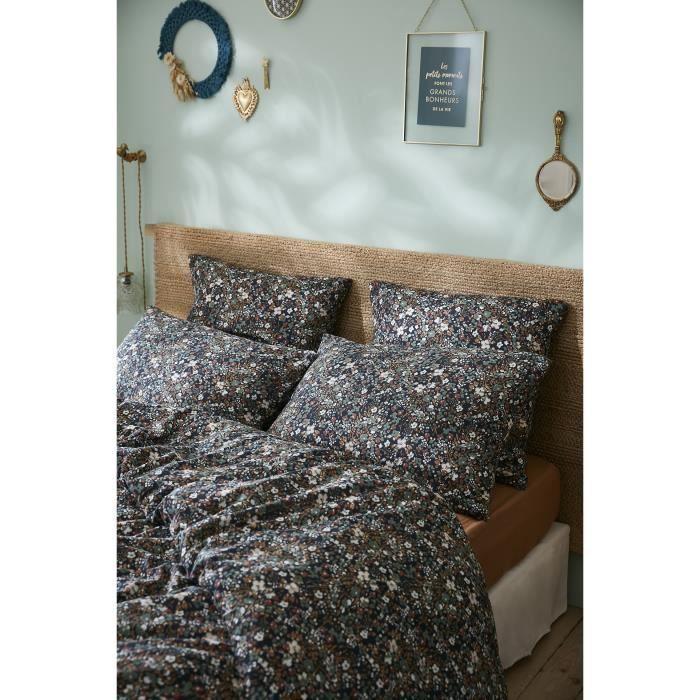 Taie D'oreiller - Capucine - 50 X 70 Cm - Gaze De Coton - Bleu Nuit - Finition Portefeuille