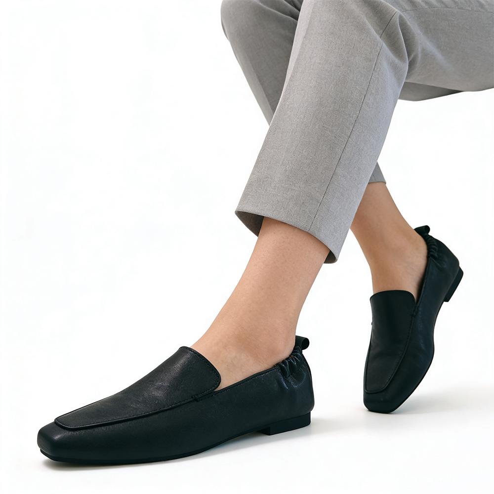 Mocassini da Donna in Morbida Vera Pelle Slip-On Piatte Pelle di Mucca Comode Scarpe da Lavoro per Ufficio Stile Business Scarpe Casual Nere