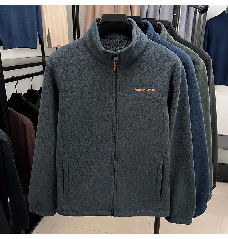 Woodpecker Men's Winter Polar Fleece Stand Collar Hoodie Double-Sided Berber Fleece Shell Jacket