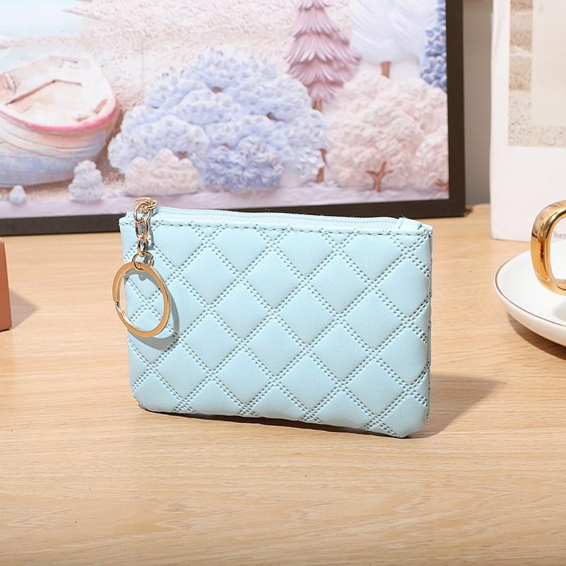 Black PU Mini Coin Wallet Classic Diamond-checkered Zipper Key Bag Money Pocket Purse Women Small Card Holder Coin Purse 6 Color