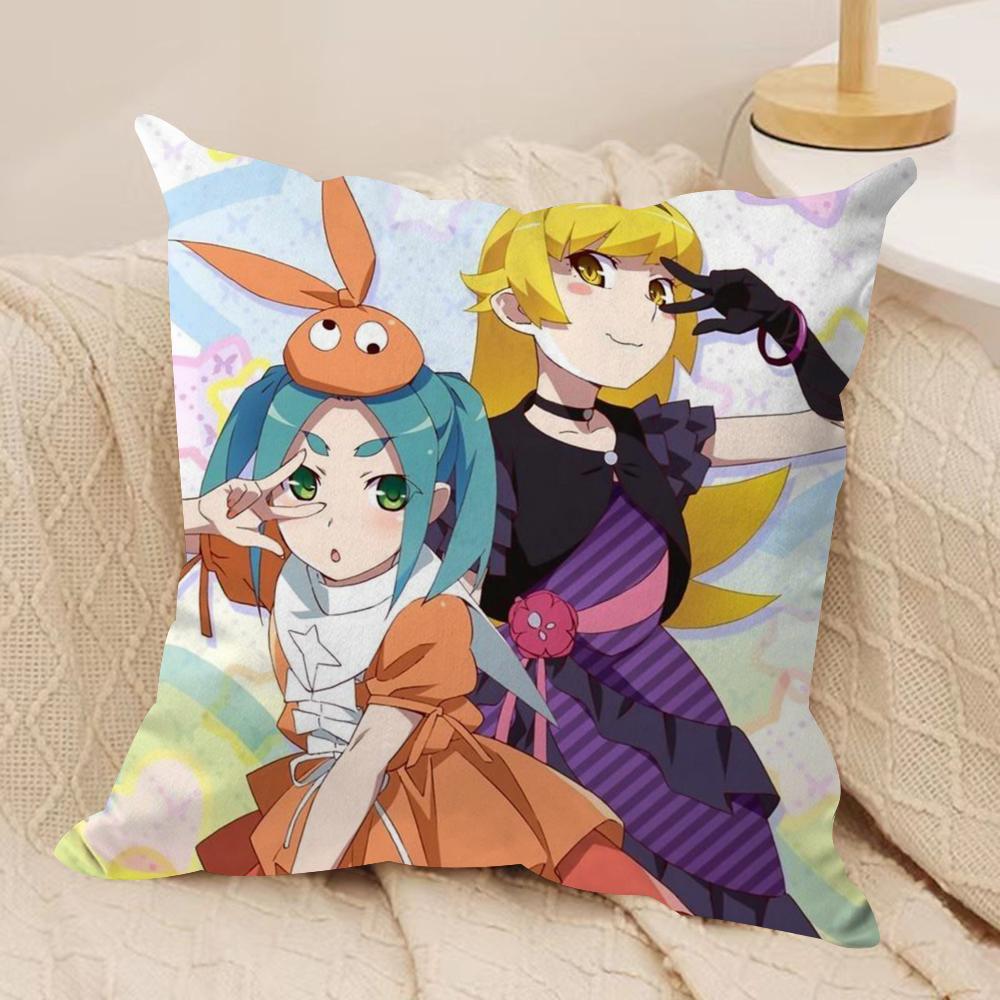 Cute O-Owarimonogatari Cushion Cover Silky Short Plush Double-Sided Printed Pillow Case for Sofa All Seasons Home Decor Gift