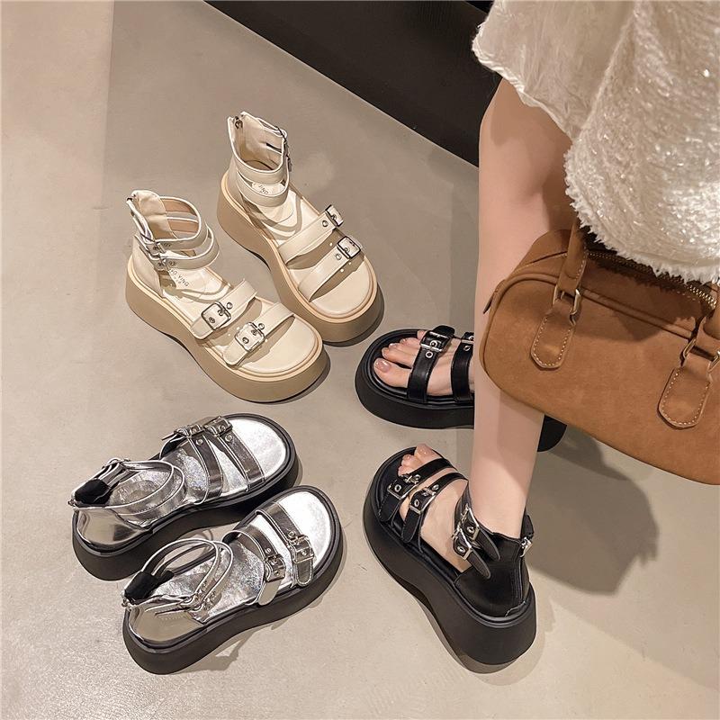 Thick-soled belt buckle new sandals women's fashion versatile muffin shoes soft leather summer high-top cool boots