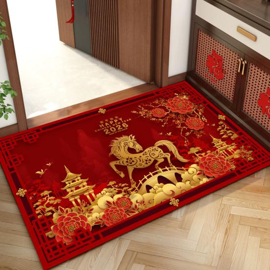 Floor Mat Horse Pattern  Anti-Slip Bottom Surface Wear-Resistant Floor Mat Easy to Clean Home Office Cafe Rug Home Decor