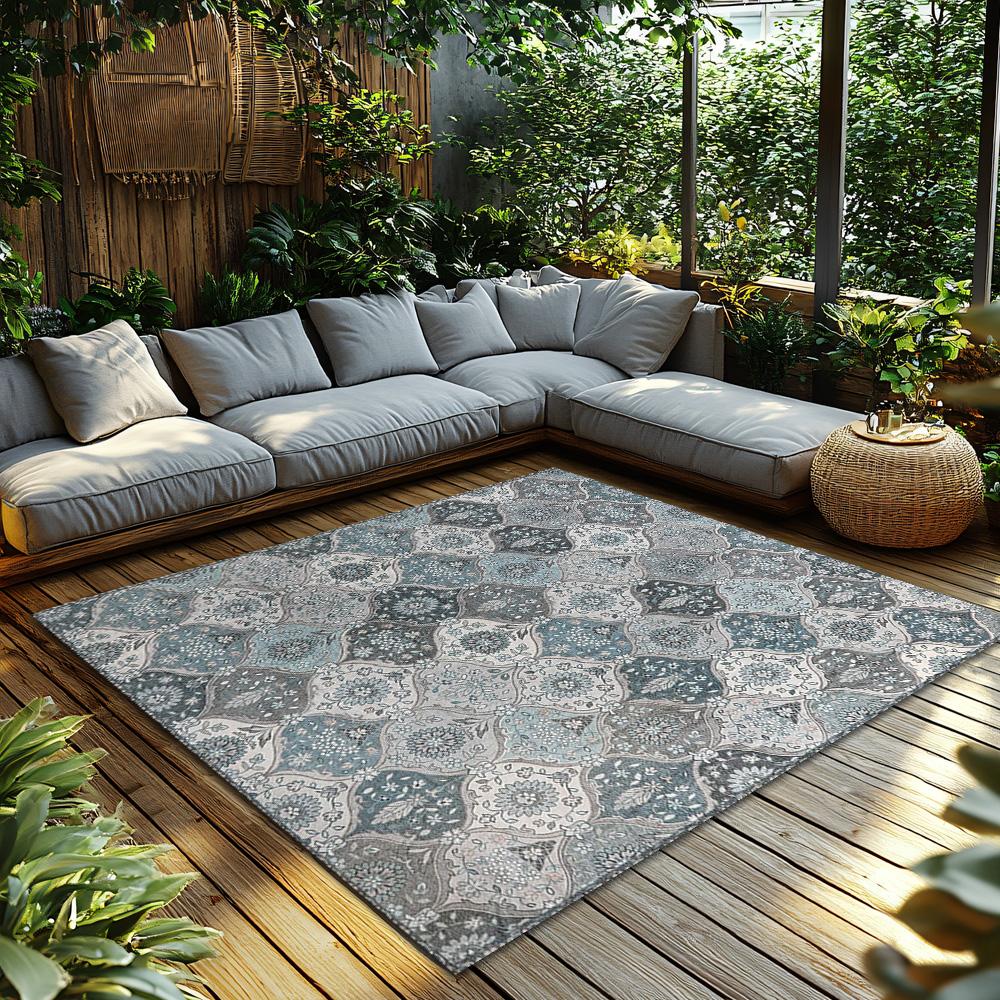 Bohemian Blue White Area Rug, Non-Slip Vintage Persian Pattern Living Room Carpet, Washable Low Pile for Bedroom Hallway Decor