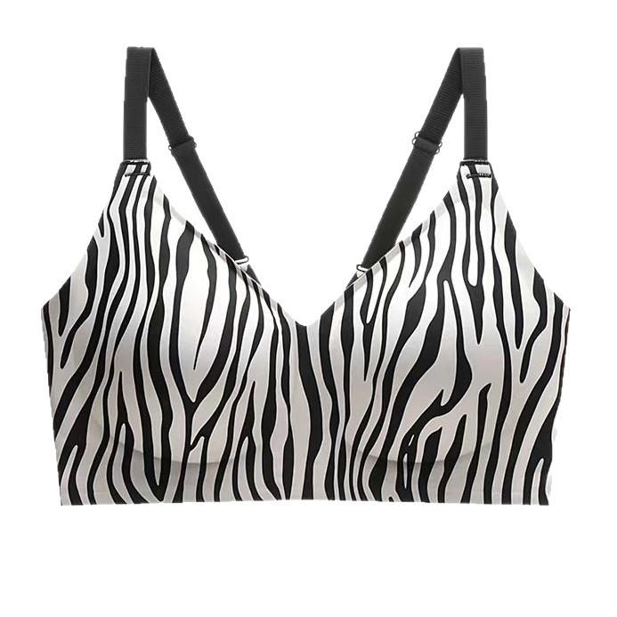 Large Size Leopard Print Seamless Bra, Push-up Lift, Side Breast Support, Jelly Style, Brushed with Adhesive, Comfortable and Sexy Bra