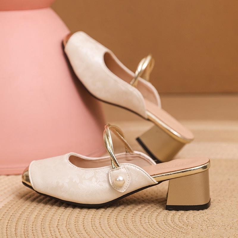 

Guofeng Баотоу полушлепанцы женские летние 2025 новые китайские фея толстый каблук с юбкой с сандалиями 40 абрикосовый