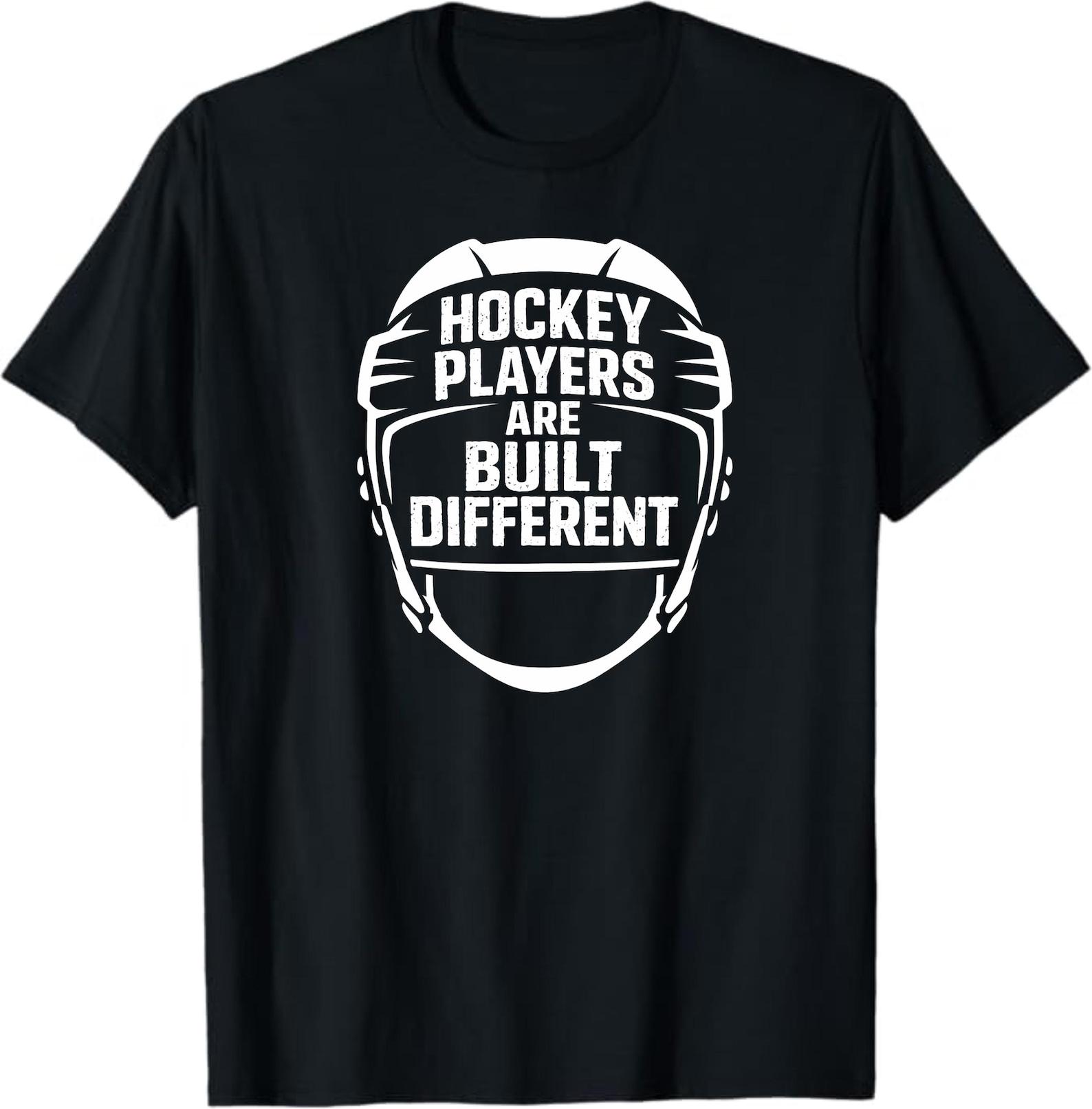 Hockey Players Are Built Different T-Shirt, Funny Hockey Gift, Ice Rink Athlete Tee, Cool Sports Graphic Shirt for Men 4XL