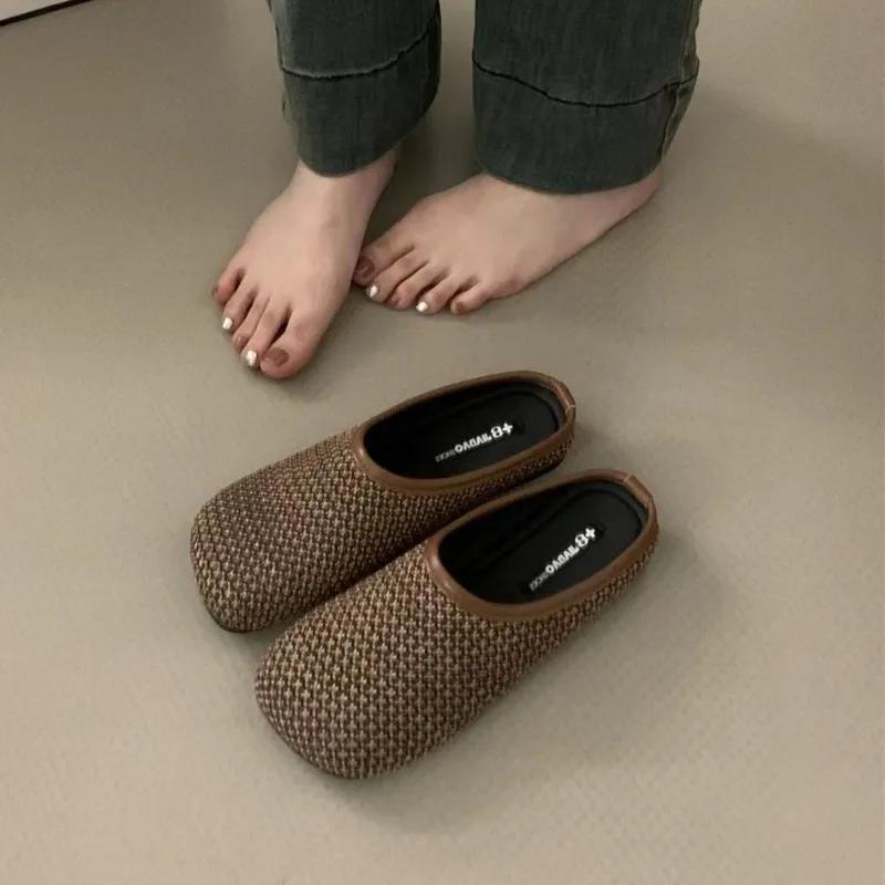 Fashion Women's Shoes 2025 Brand Baotou Women's Slippers Fashion Solid Daily Slippers Women Hot Sale Shallow Flat Slipperszapatos Mujer