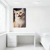 Fluffy Orange White Cat with Blue Eyes Surprised Expression Cute Lively Metal Tin Sign Decorative Wall Art for Home Office Bedro