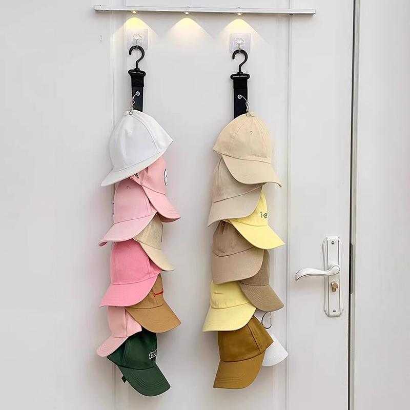 8 Clips Hanging Closet Organizer Cap Door Wall Mounted Rack Free Punch Hat Holder