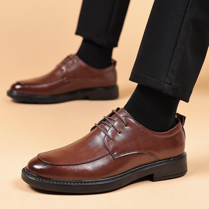2024 autumn new leather shoes men's summer breathable business dress British style casual soft-soled black men's shoes