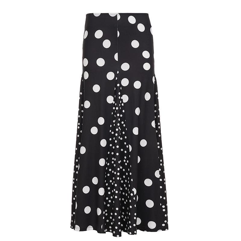 2025 European  American A-line Midi Skirt: French Retro Polka Dot  Color Block Design Medium чёрный
