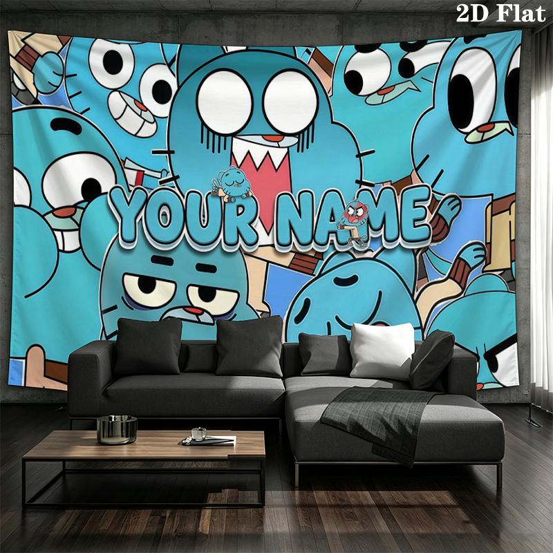 Custom Name,Gumball Wall tapestry, aesthetic printed fabric blanket, suitable for bedroom, living room, and home decor.