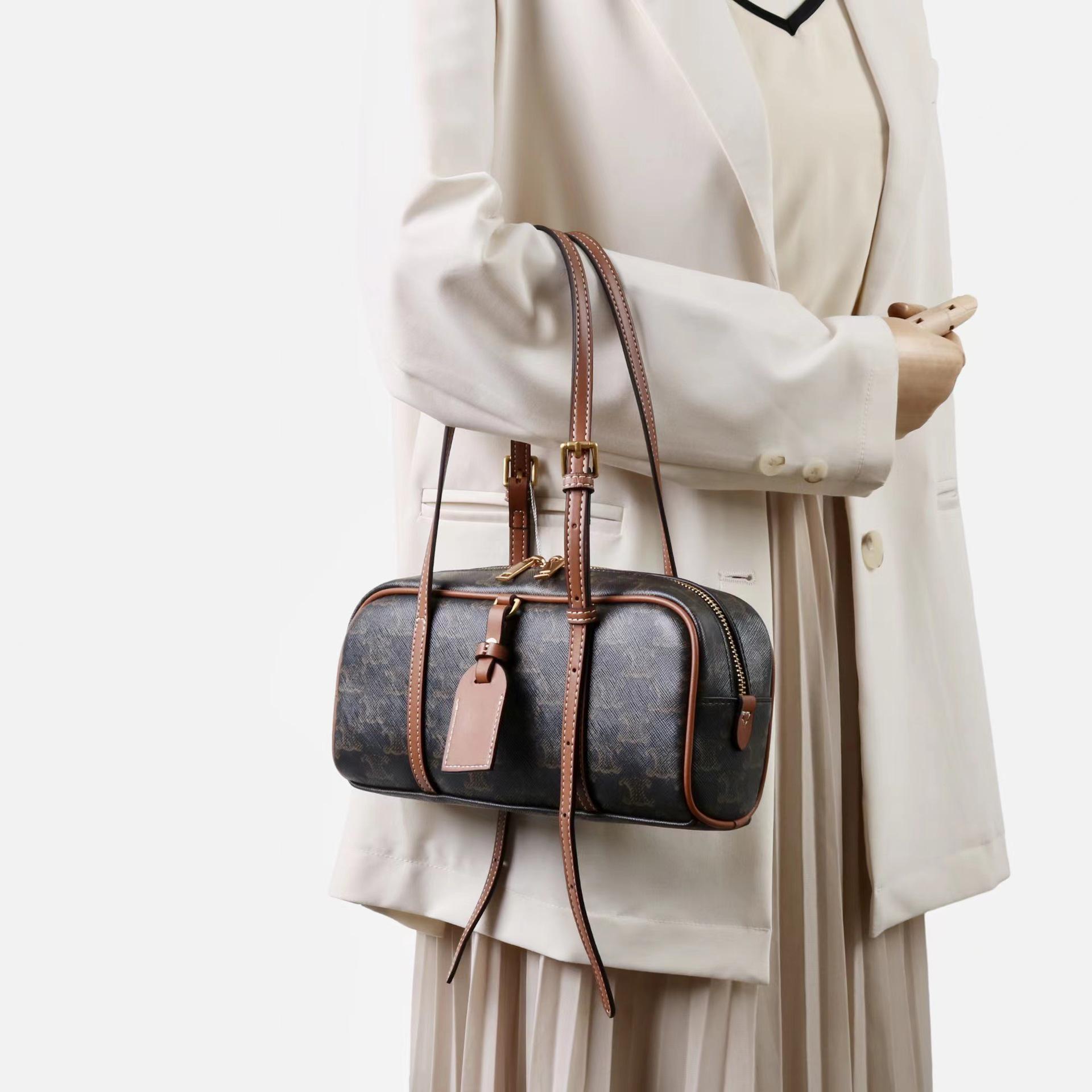 

Versatile Women s Genuine Leather Cowhide Handbag: New Boston Pillow Underarm Bag with Vintage Floral Design