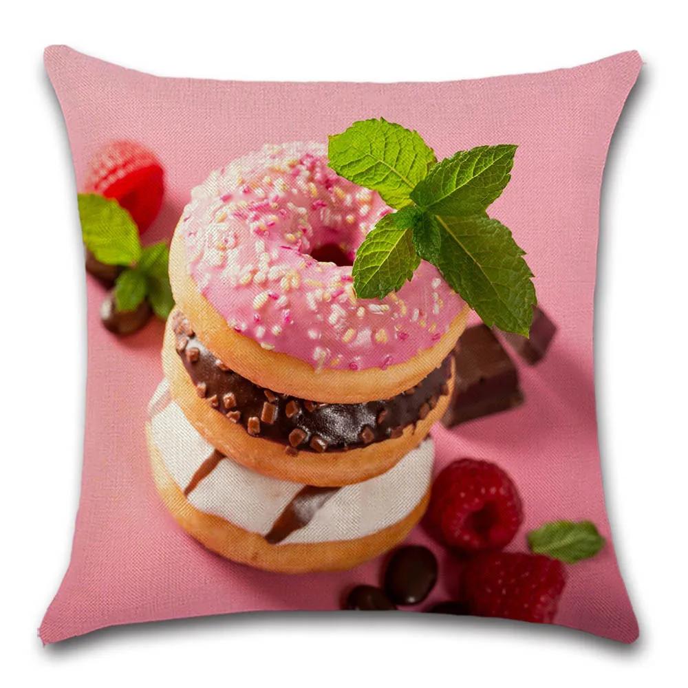 Food Donuts Printed Cushion Cover Decorative Home Sofa Cotton Linen Pillow Cover Chair Car Pillowcase 45X45Cm Fundas De Cojin