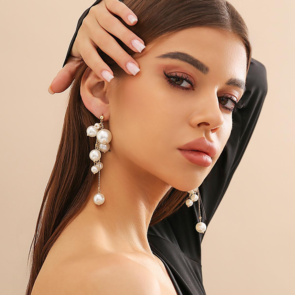 

Elegant Imitation Pearl Ball Tassels Drop Earrings for Women Trendy Ladies Long Earring Hanging Accessories 2026 Fashion Jewelry білий