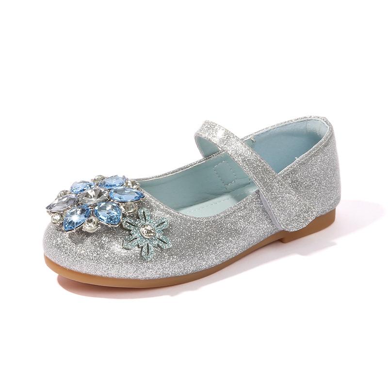 

Aisha Girls Princess Shoes Spring and Autumn New Blue Crystal Shoes Girls Leather Shoes Little Girls Single Shoes Children s Flat Shoes 22
