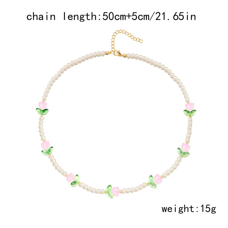New Fashion Sweet Tulip Flower Necklace Bracelet Set For Women Elegant Pearl Clavicle Chain Necklace Girls Party Jewelry Gift