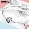 WOSTU 925 Sterling Silber Federn Perlen Zirkon Charms Fit Anhänger Halskette Frauen DIY Armband